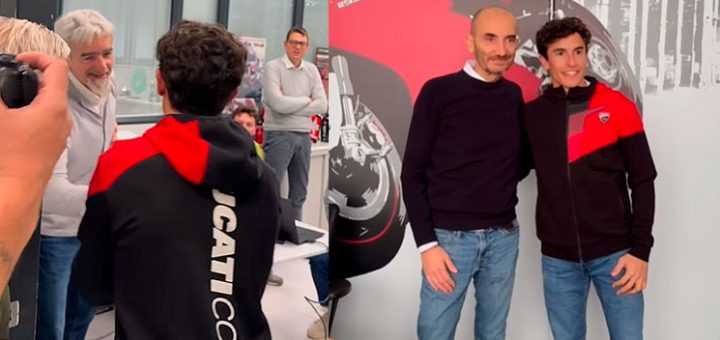 (Vídeo) Márquez llega a la celebración de "Los Cuatro Fantásticos", la última de Martín con Ducati