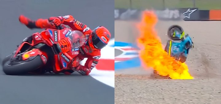 Fuego y otro susto de Márquez en Assen (al Centro Médico), con Quartararo en lo más alto