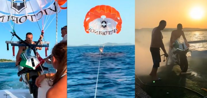 Esto es sobrarte el dinero: engancha un paracaídas a su Panigale V4 Tricolore y a volar sobre el mar