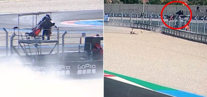 Espeluznante accidente en MotoGP: se cayó, la moto salió despedida por el aire y pegó contra un camarógrafo - Infobae