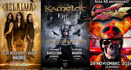 Conciertos organizados por RRS Promo y Elipse Group: KAMELOT, DELALMA, BARON ROJO, ROMANTHICA…